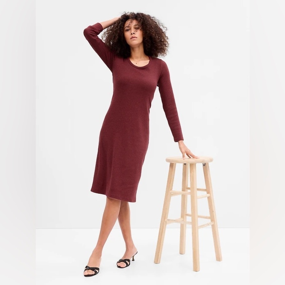 NEW Gap Modern Ribbed T Shirt Dress 3/4 Sleeve Red Maroon Cotton Small NWT